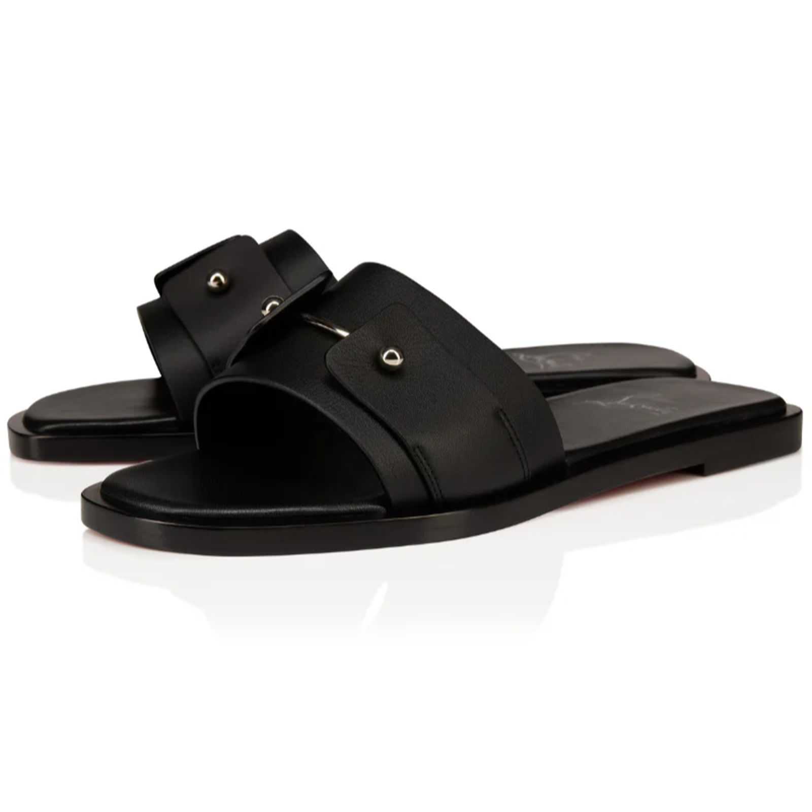 Christian Louboutin Chambelimule Donna Flat Black Calf Leather Slide Sandal 38